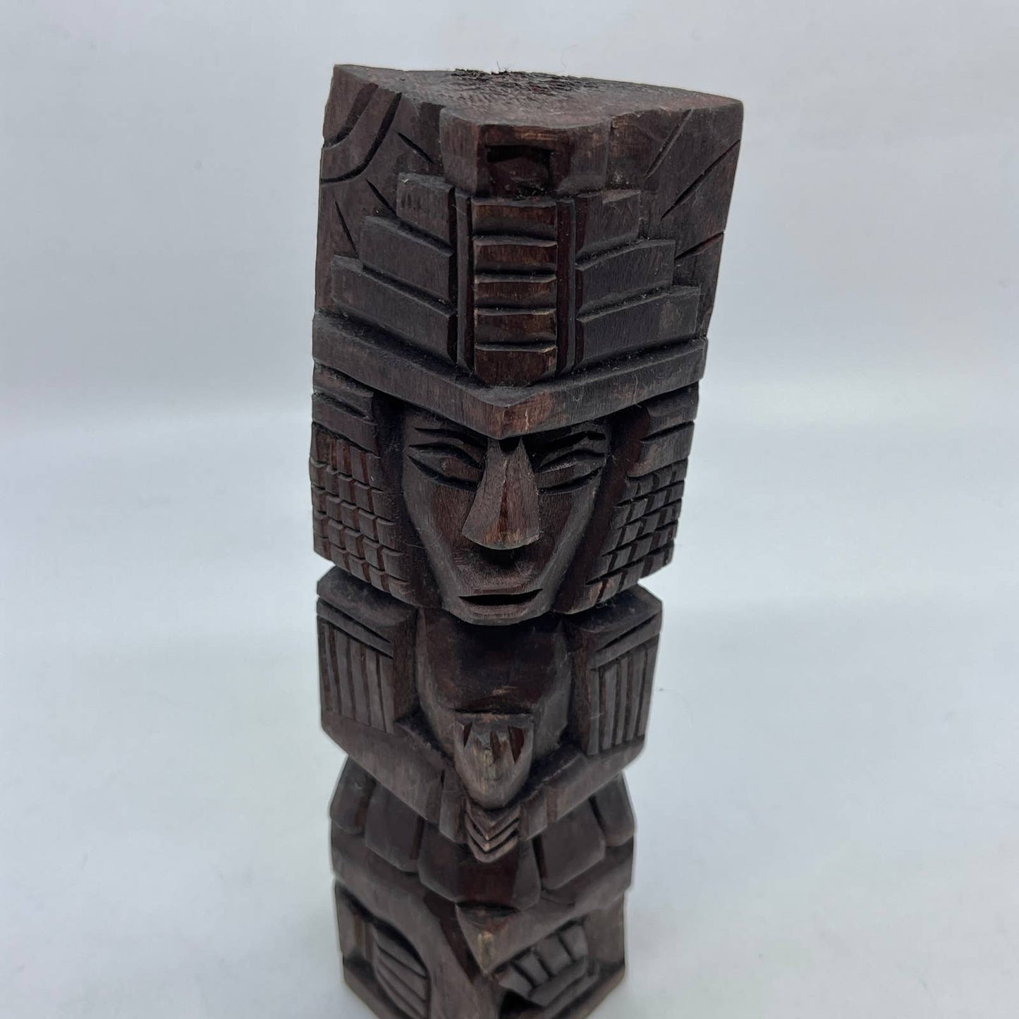 Vtg Mexican Pre Columbian Aztec Maya Priest Wood Totem Yucatan Mexico 8.5" TI2-2