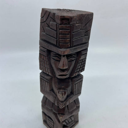 Vtg Mexican Pre Columbian Aztec Maya Priest Wood Totem Yucatan Mexico 8.5" TI2-2