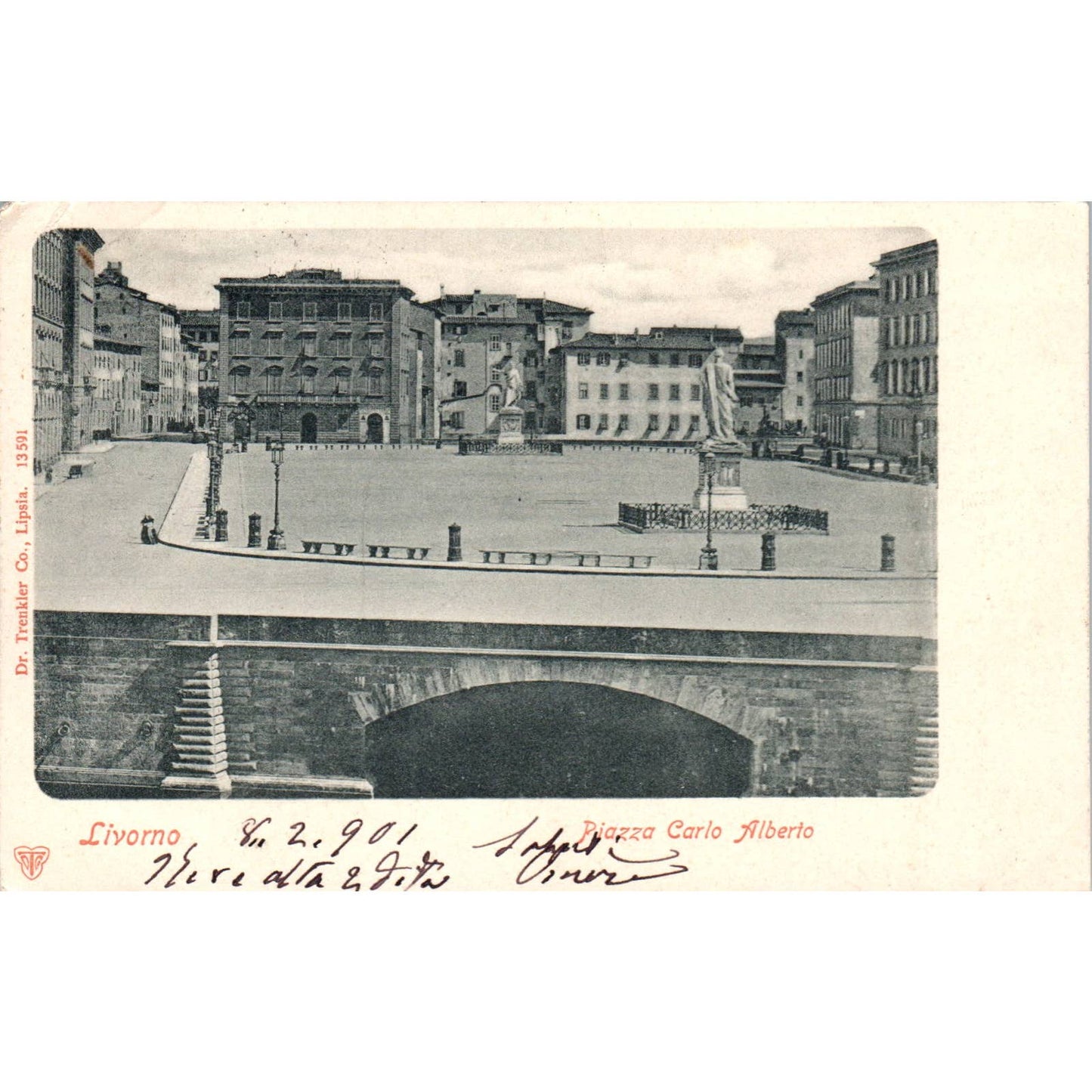 Livorno Piazza Carlo Alberto c1910 - Original Postcard TJ9-P1
