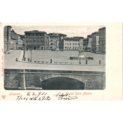 Livorno Piazza Carlo Alberto c1910 - Original Postcard TJ9-P1