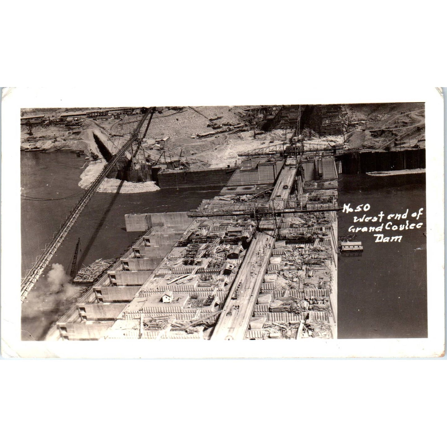 Antique Postcard RPPC West End of Grand Coulee Dam Washington TD9