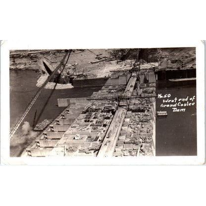 Antique Postcard RPPC West End of Grand Coulee Dam Washington TD9
