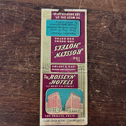 The Rosslyn Hotels Los Angeles CA Advertising Matchbook Cover SB3-M5