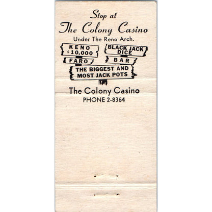 The Colony Casino Reno NV Advertising Matchbook Cover SB3-M7