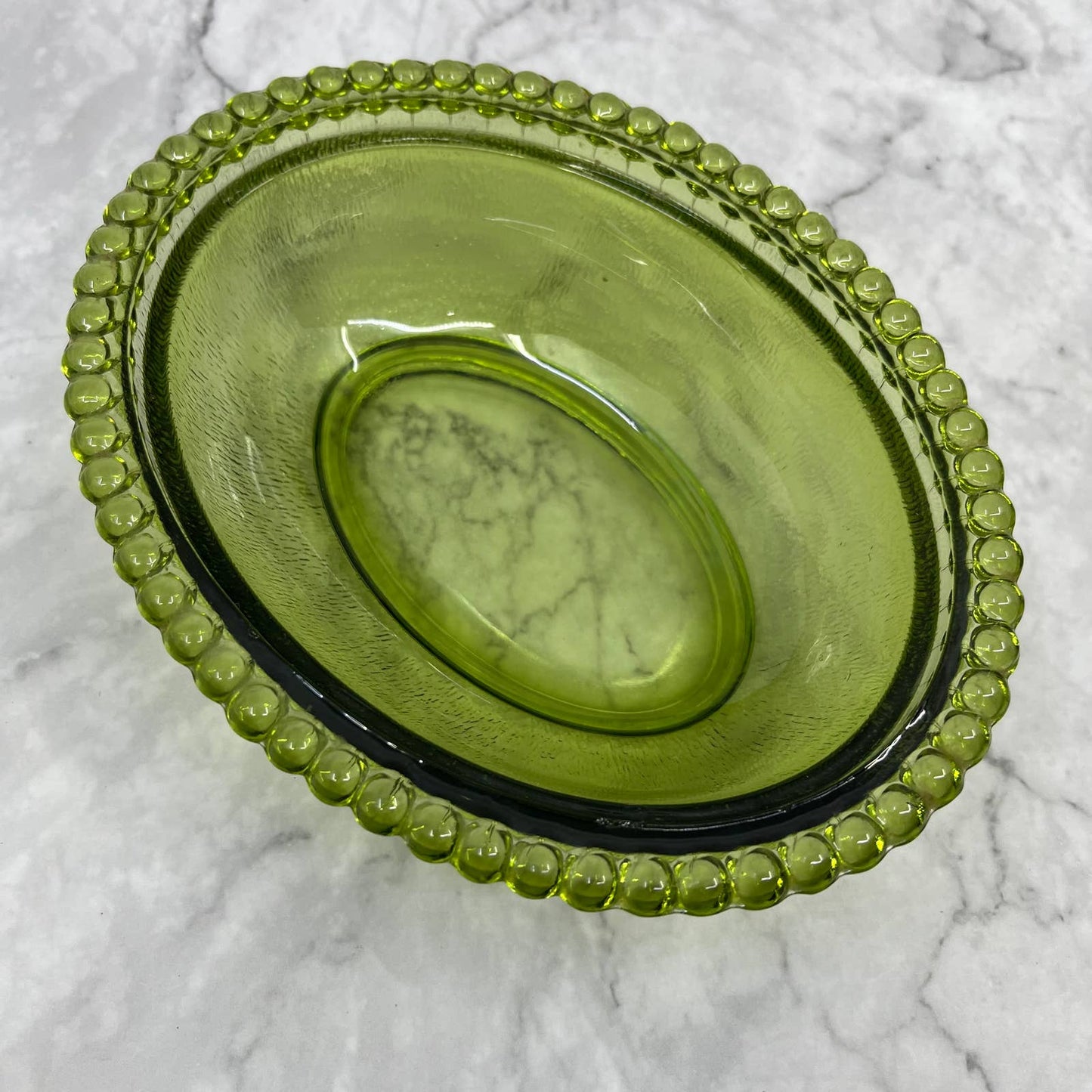 Vintage Nesting Hen Green Avocado Indiana Glass Hen on Nest Candy Dish ~7x5" TI6