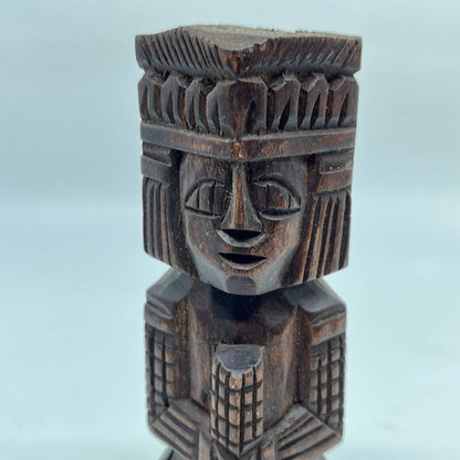 Vtg Mexican Pre Columbian Aztec Maya Priest Wood Totem Yucatan Mexico 6" TH7-1