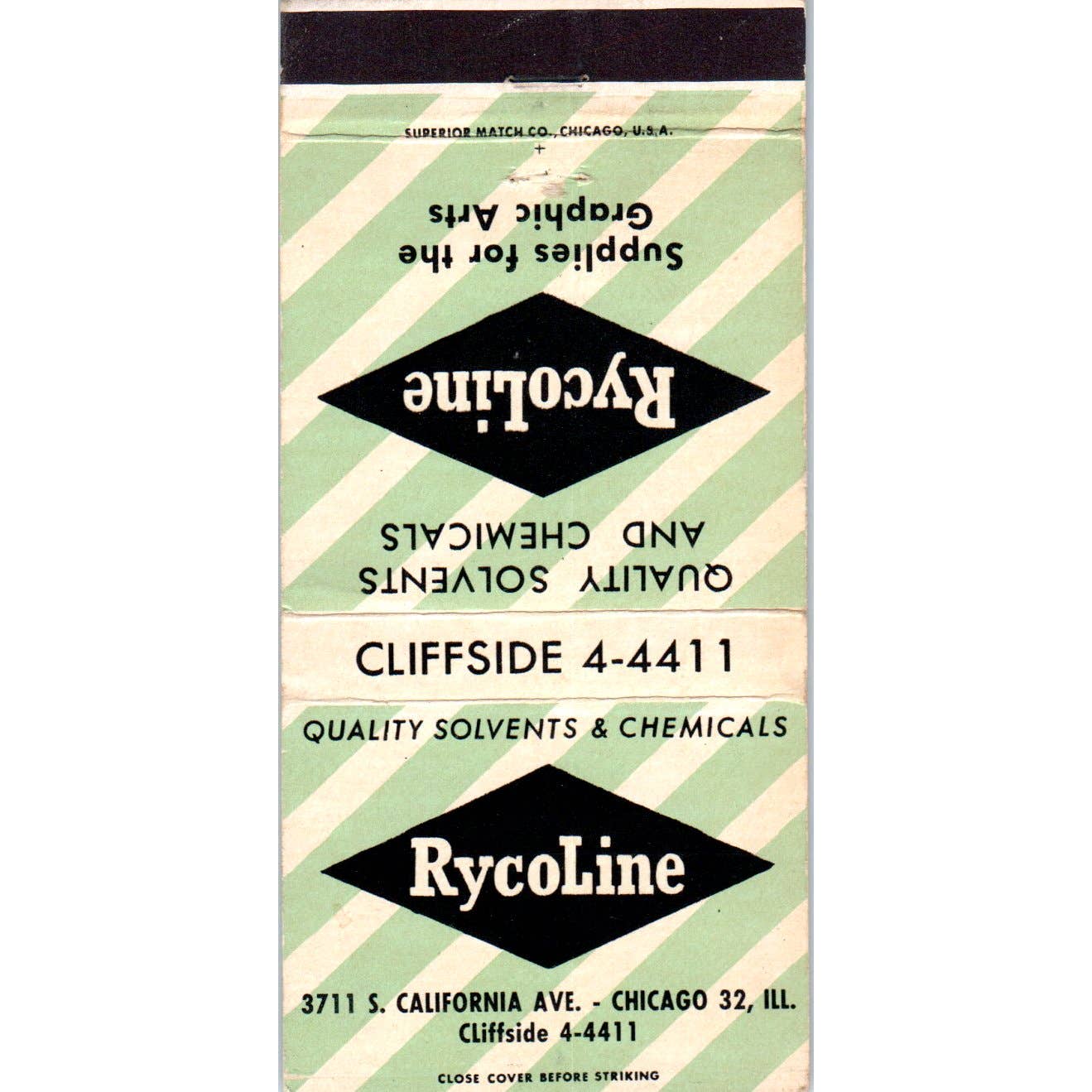 Rycoline Chemicals Chicago IL Advertising Matchbook Cover SA1-M11