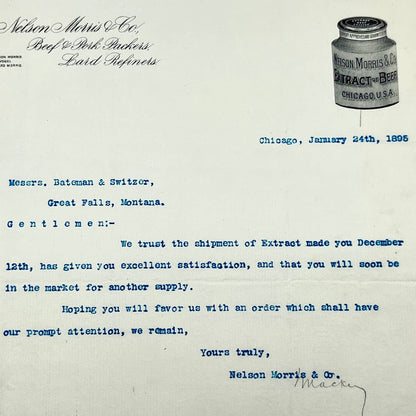 1895 Nelson Morris & Co Extract of Beef Letterhead Chicago IL AB5