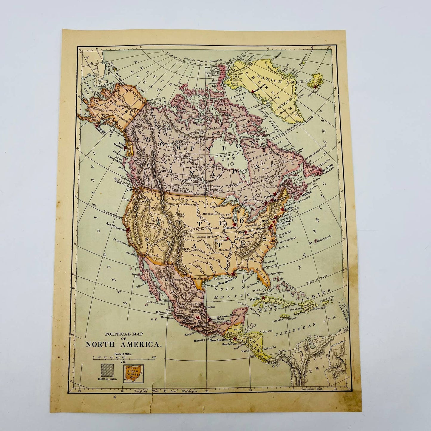 1896 Harper’s Political Map of NORTH AMERICA Color Engraved 9x12” FL1