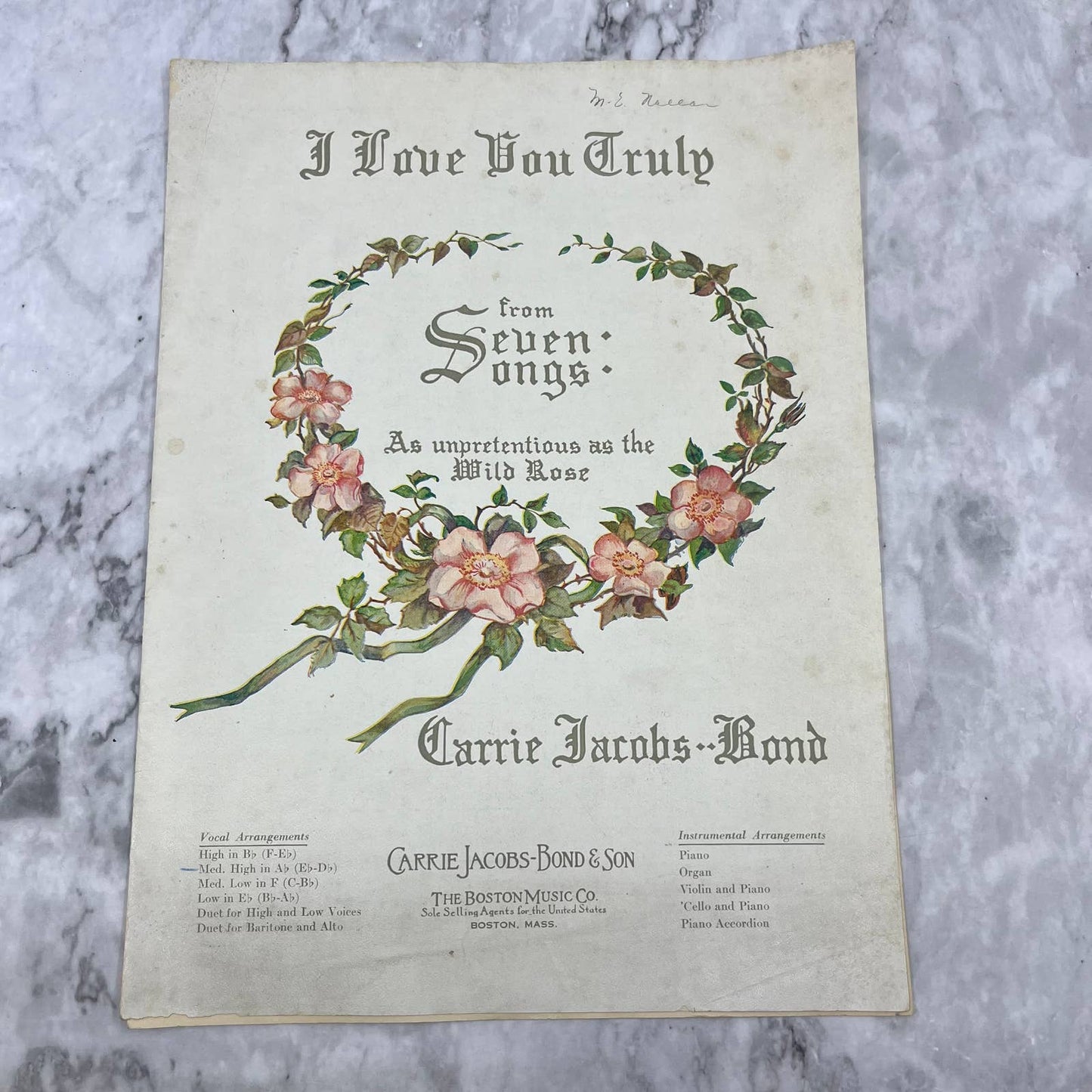 I Love You Truly Vtg Sheet Music From Seven Songs Carrie Jacobs Bond TH1