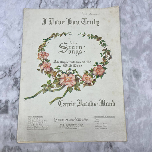 I Love You Truly Vtg Sheet Music From Seven Songs Carrie Jacobs Bond TH1