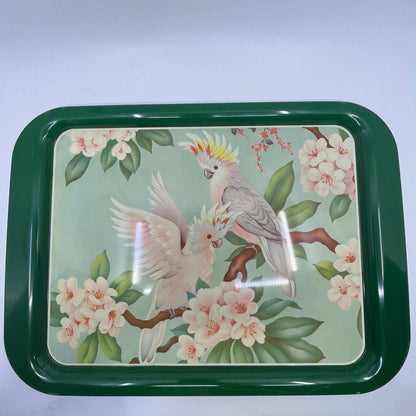 1950's Set of 4 MCM Cockatiel Tropical Toleware Tin Litho Trays 17.5 x 13” TH9-1