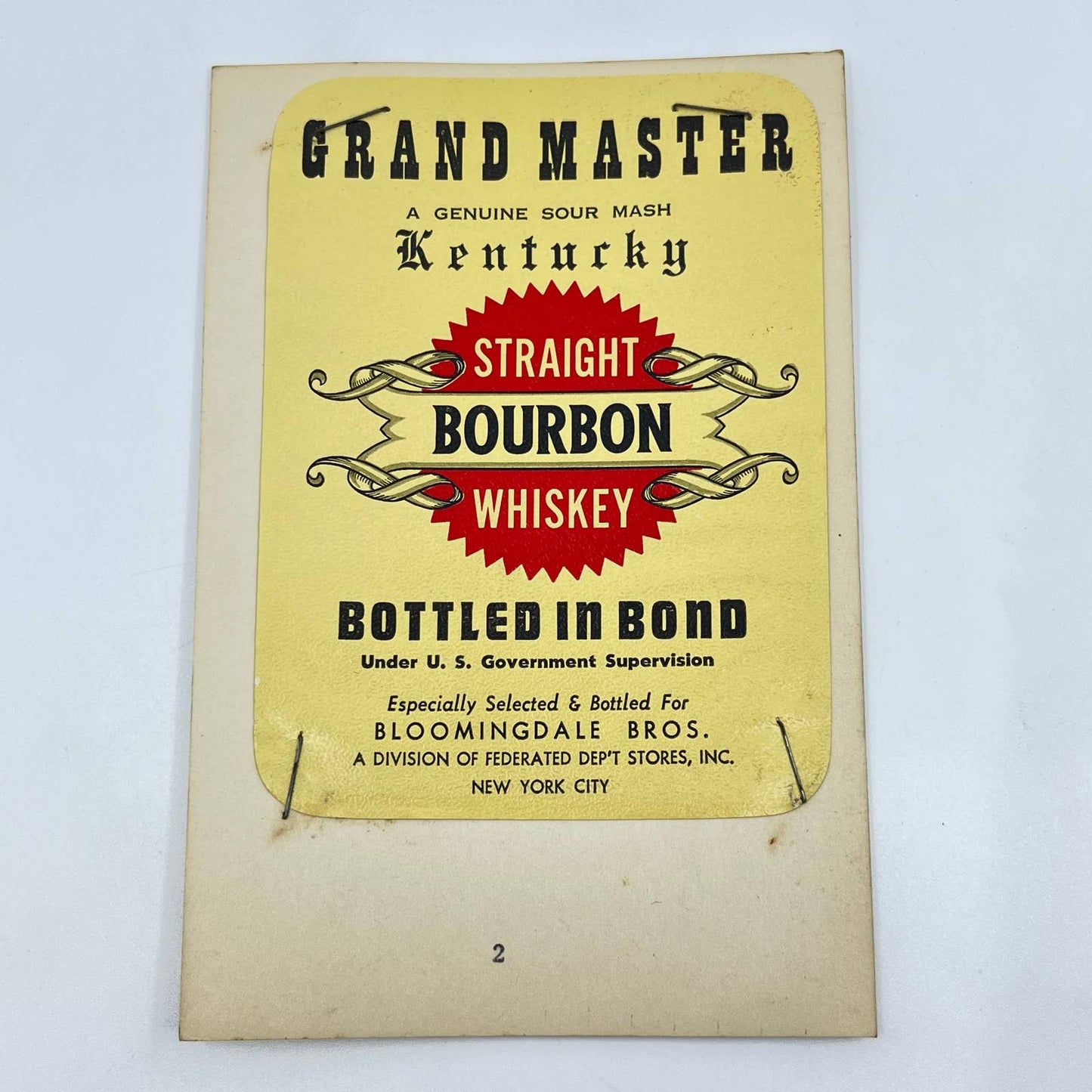 Grand Master Bourbon Whiskey Label Bloomingdale Bros New York City NY