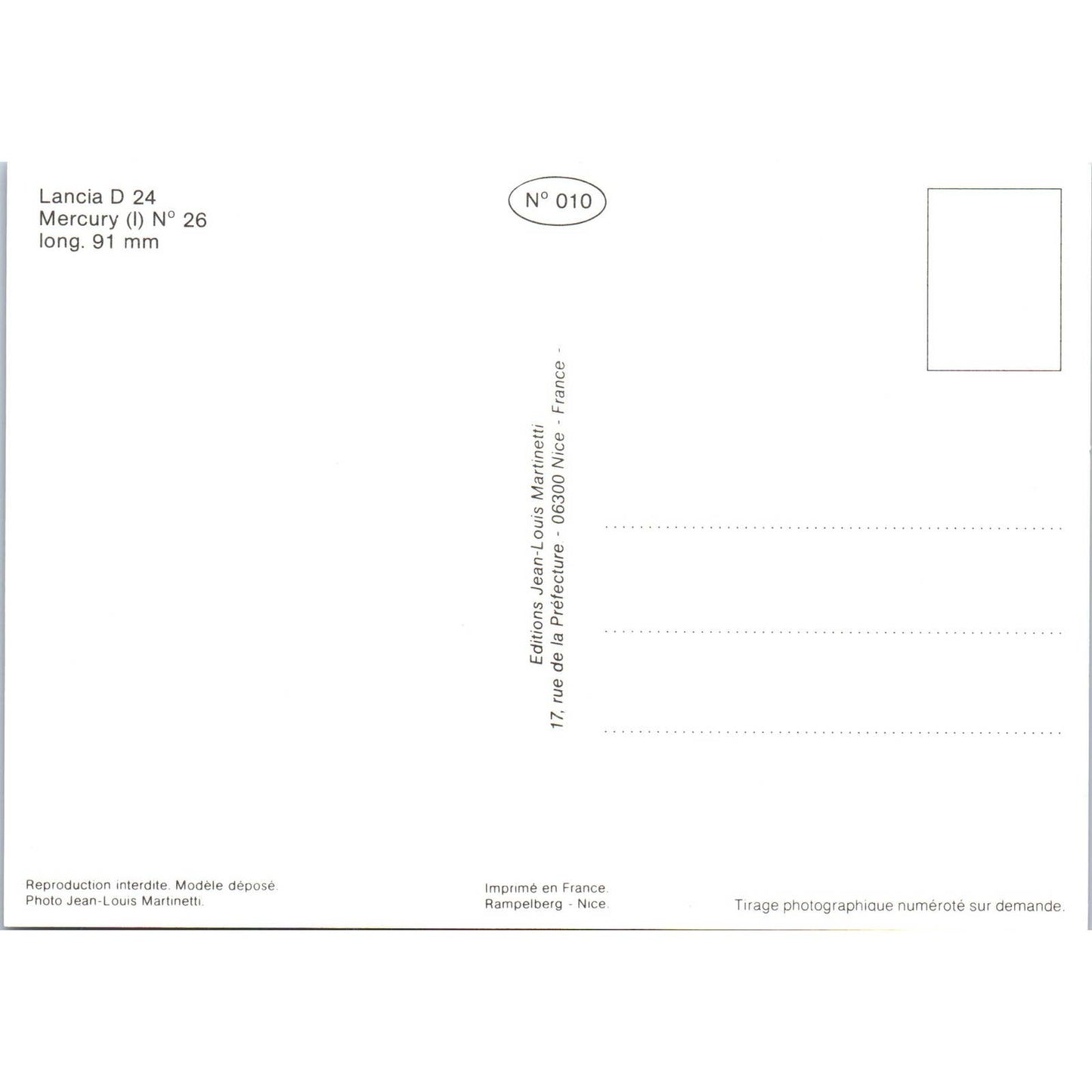 Lancia D 24 Mercury N 26 French Toy Race Car Original Postcard TK1-P18