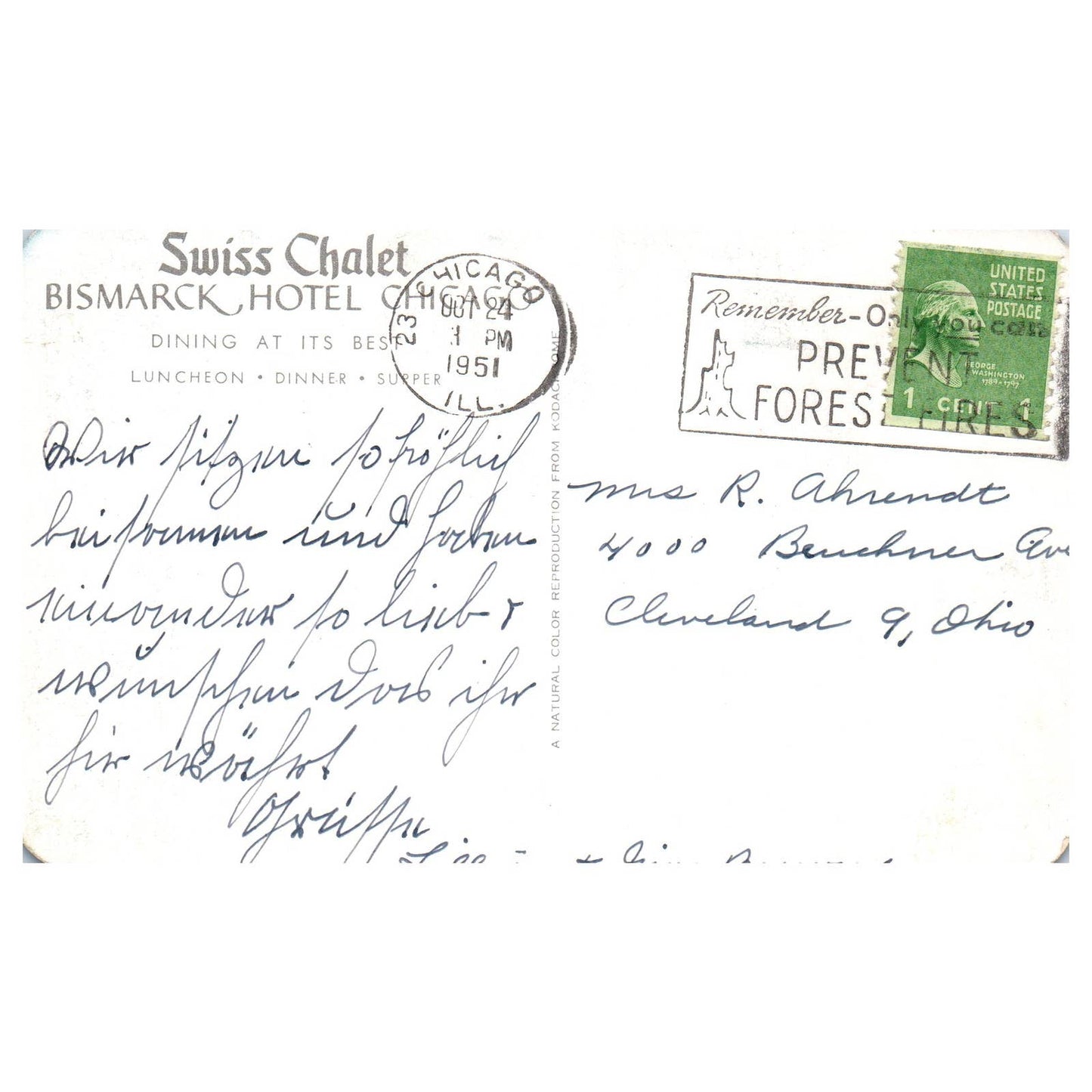 Vintage Postcard - Swiss Chalet Bismark Hotel Dining Room Interior 1951 TJ7-1