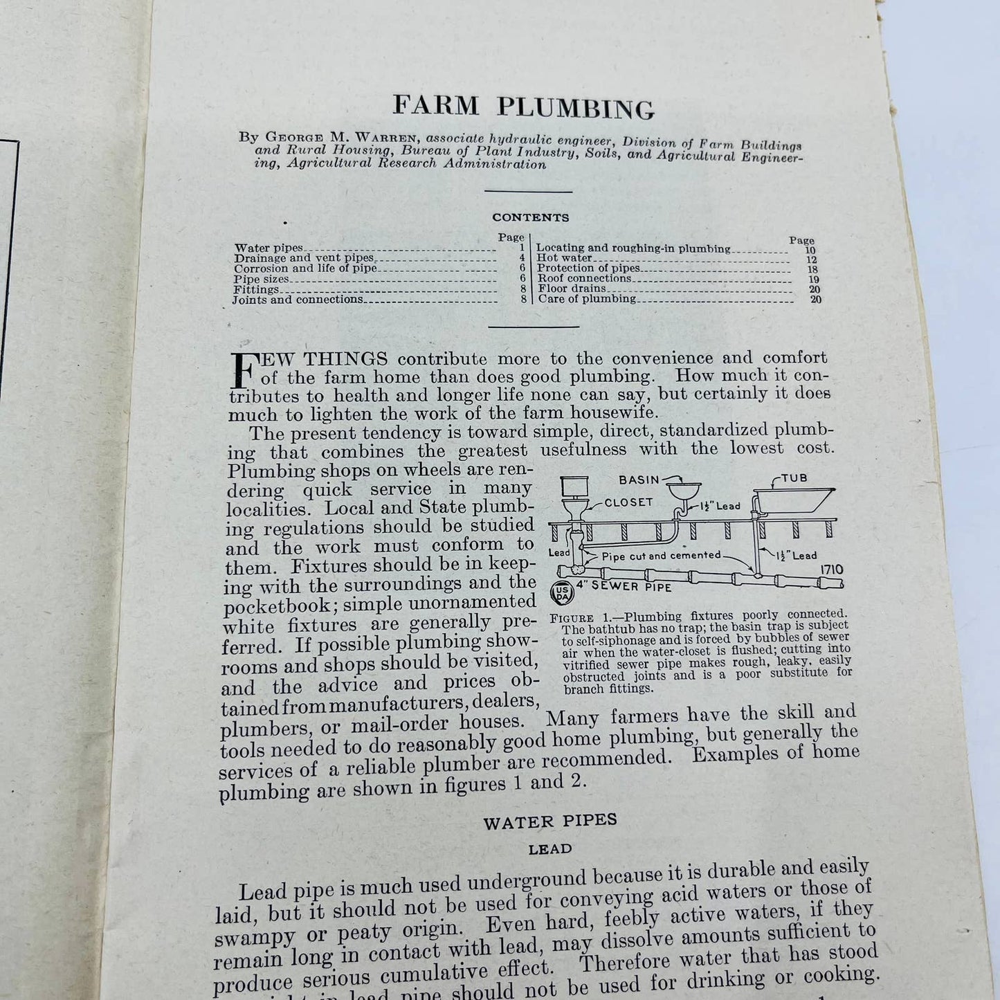 1946 Farm Plumbing Bulletin 1425 US Department of Agriculture Booklet C11