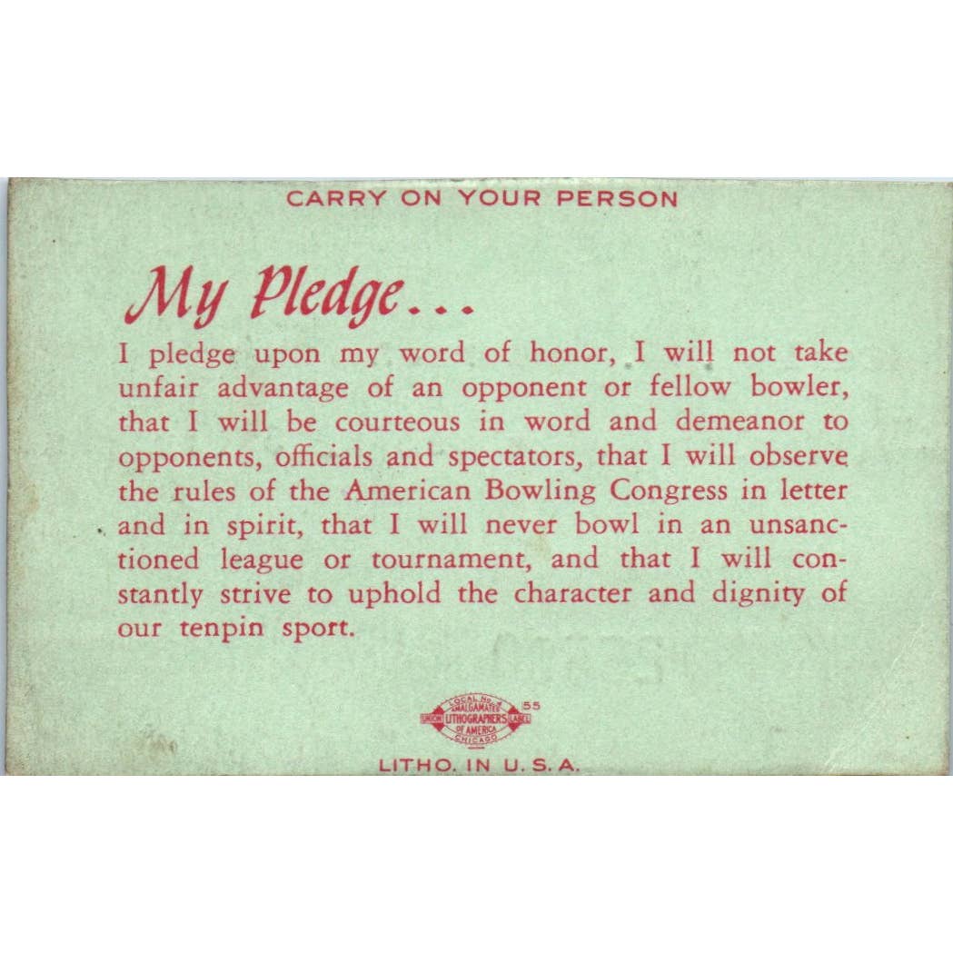 1950 American Bowling Congress Milwaukee Membership Card Taylor Lodge 93 SE5-32