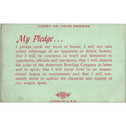 1950 American Bowling Congress Milwaukee Membership Card Taylor Lodge 93 SE5-32
