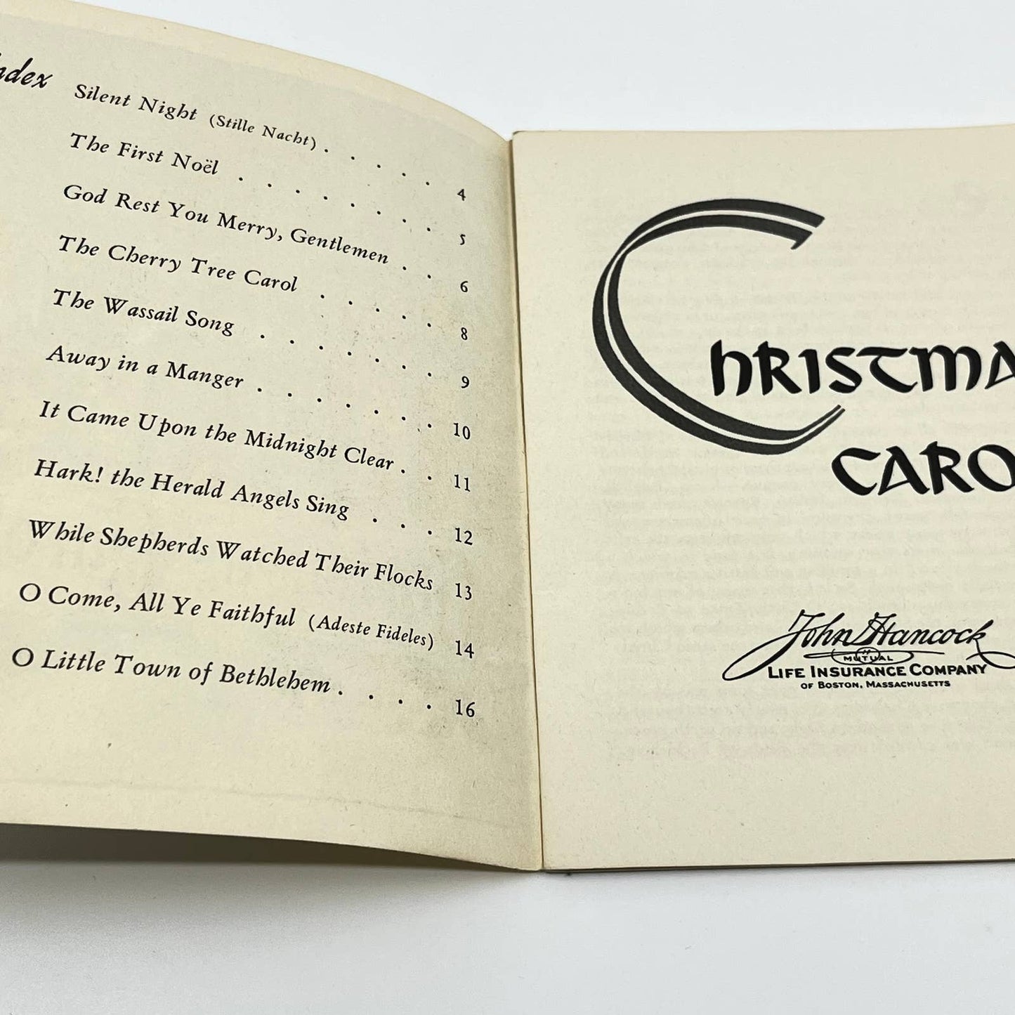 Vintage Christmas Carol Song Book John Hancock Life Insurance Co. Promo SC6