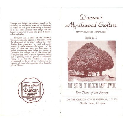 Vintage Duncan's Myrtlewood Crofters Gifts North Bend Oregon Travel Brochure AD7