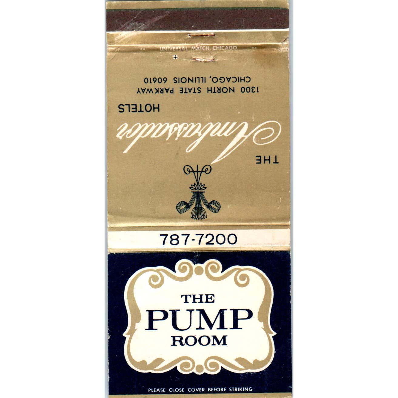 The Pump Room Ambassador Hotel Chicago Advertising Matchbook Cover SA1-M11