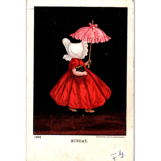 Sunbonnet Girl Days of the Week Ullman Sunday 1907 Original Postcard TK1-27