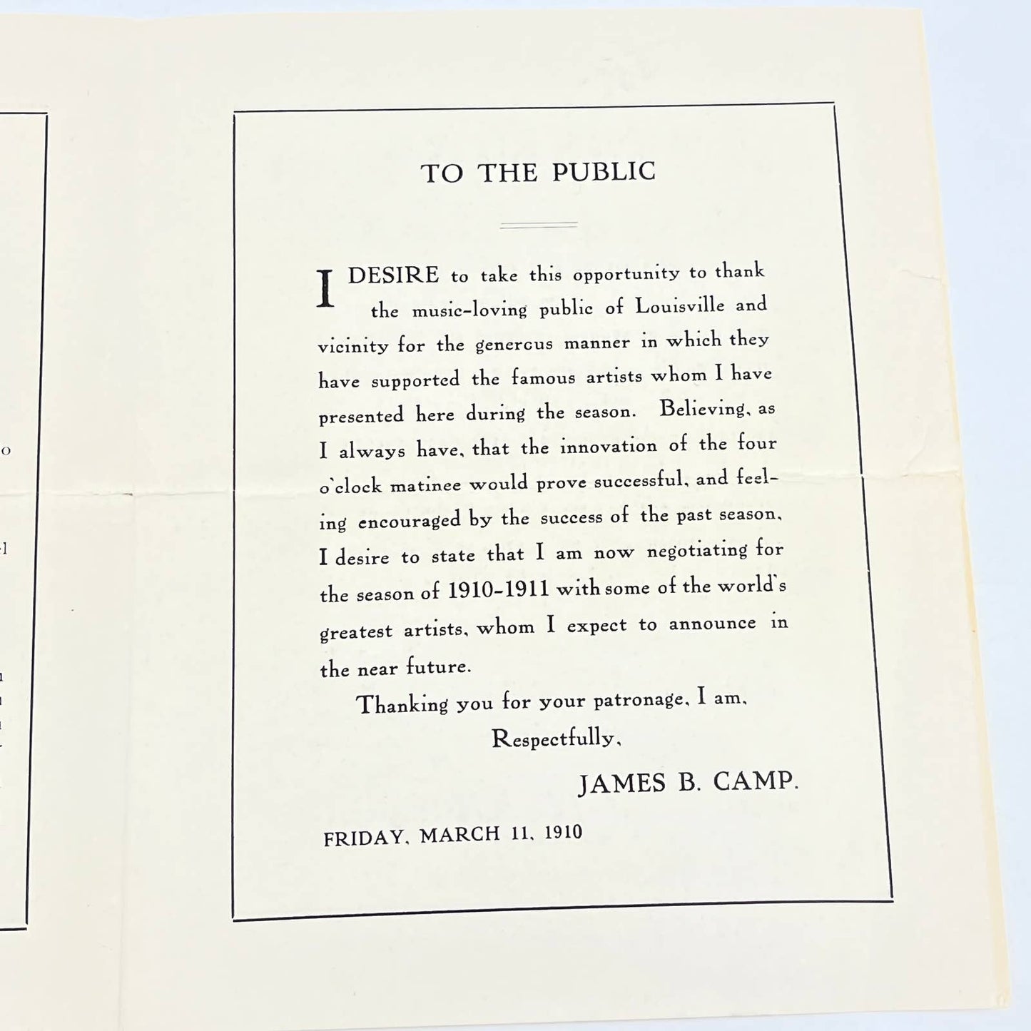 1910 Masonic Theatre Louisville Mischa Elman Violinist Concert Program AB9