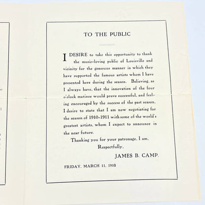 1910 Masonic Theatre Louisville Mischa Elman Violinist Concert Program AB9