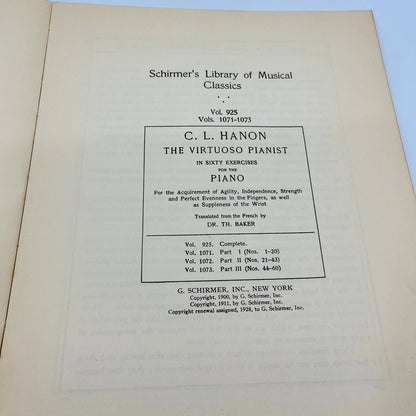 1928 Schirmer’s Library Vol 925 CL Hanson Virtuoso Pianist Sheet Music Book TA6