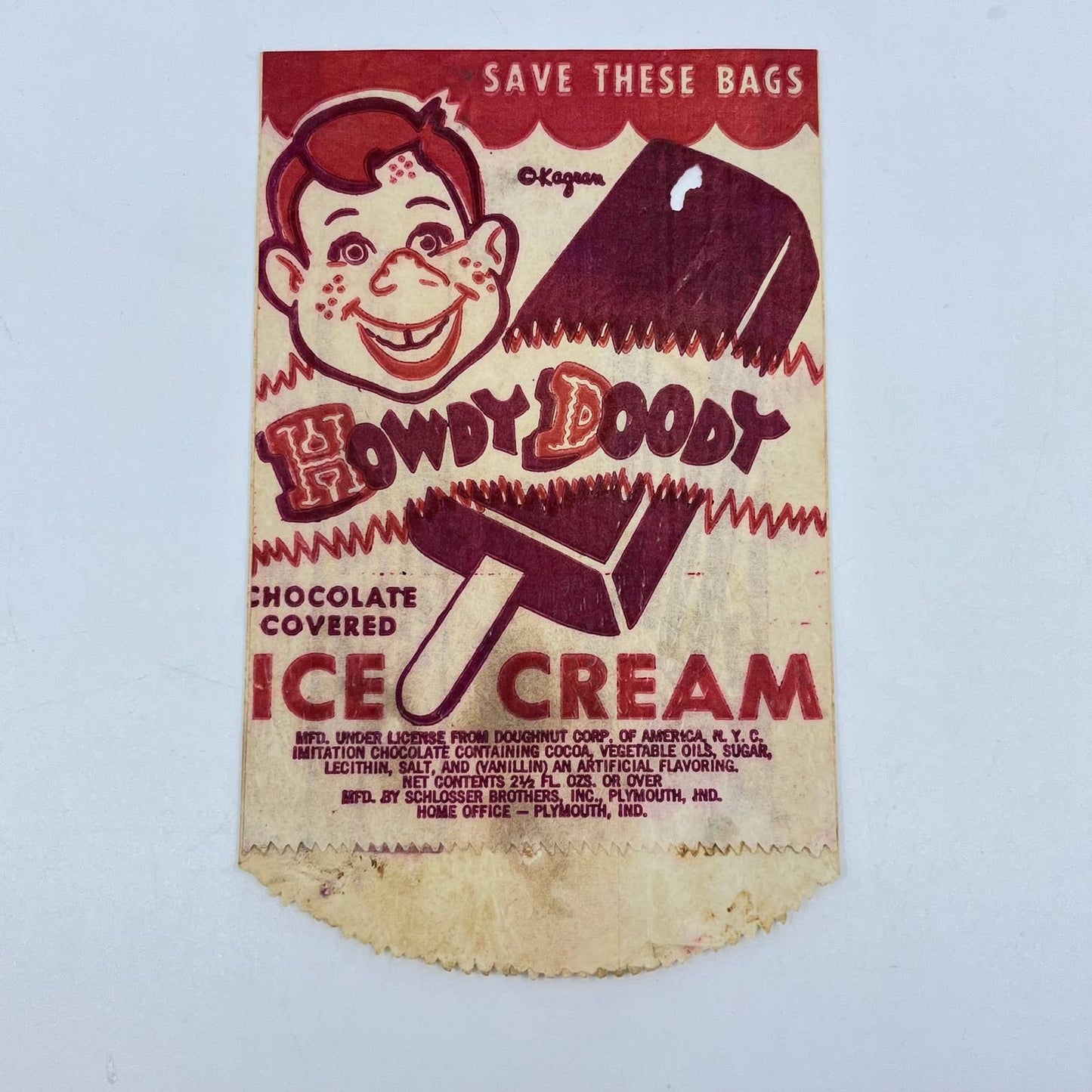 1950's Howdy Doody Chocolate Ice Cream Bar Wrapper Kagran Schlosser Brothers AB3