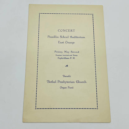 1930 Concert Program Franklin School Auditorium East Orange NJ Bethel Presb D6