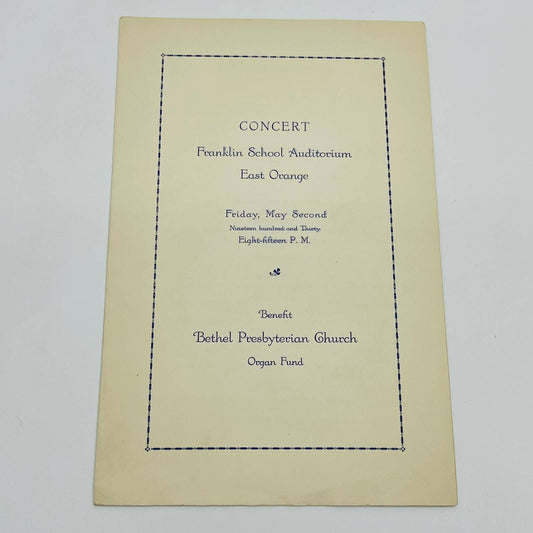 1930 Concert Program Franklin School Auditorium East Orange NJ Bethel Presb D6