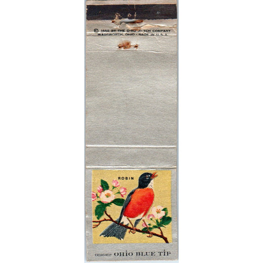 1955 Ohio Blue Tip Robin Bird Collectible Advertising Matchbook Cover MM9-9