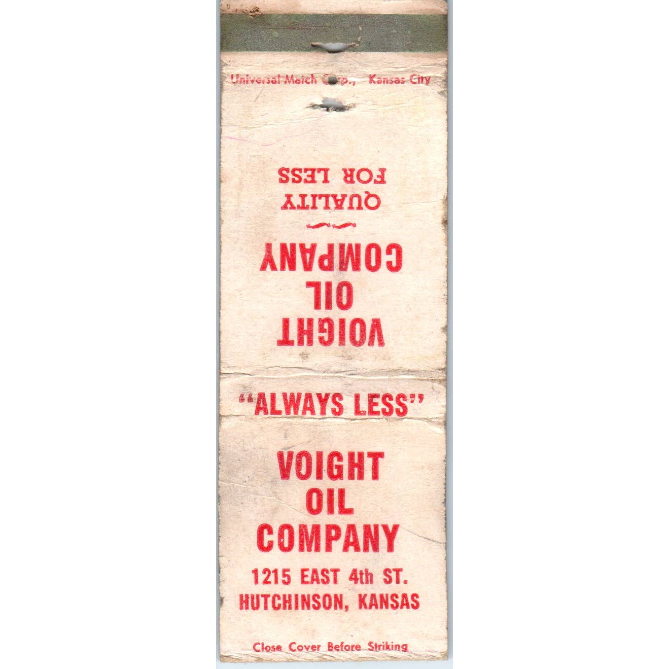 Voight Oil Company Hutchinson KS Advertising Matchbook Cover SA1-M1