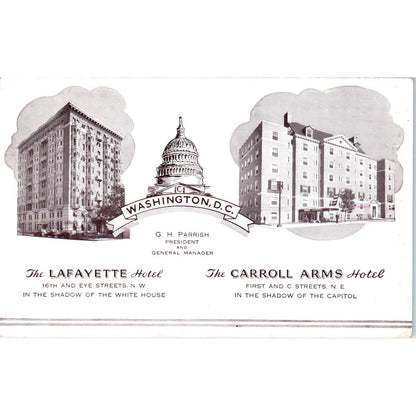 The Lafayette and Carroll Arms Hotels Washington D.C. Original Postcard P1-16