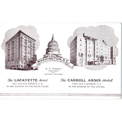 The Lafayette and Carroll Arms Hotels Washington D.C. Original Postcard TK1-P2