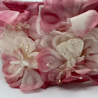 Vintage Woman’s White and Pink Velvet Flower Halo Headband Hair Wreath  HB1