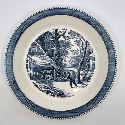 Currier & Ives Royal China Blue Pie Plate Snowy Morning Serving Dish 10" TI3