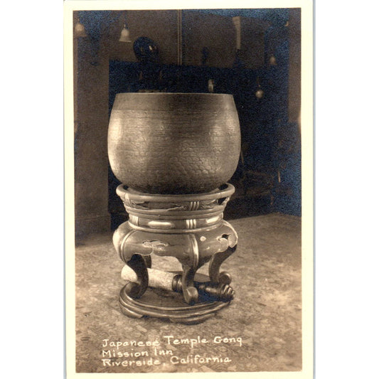 Antique RPPC Postcard Japanese Temple Gong Mission Inn California SE8