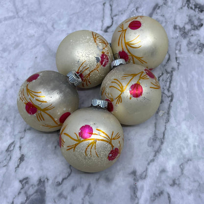 Vintage Lot of 5 Shiny Brite Mercury Glass Ornament Pink Orange Mica Stencil TJ9