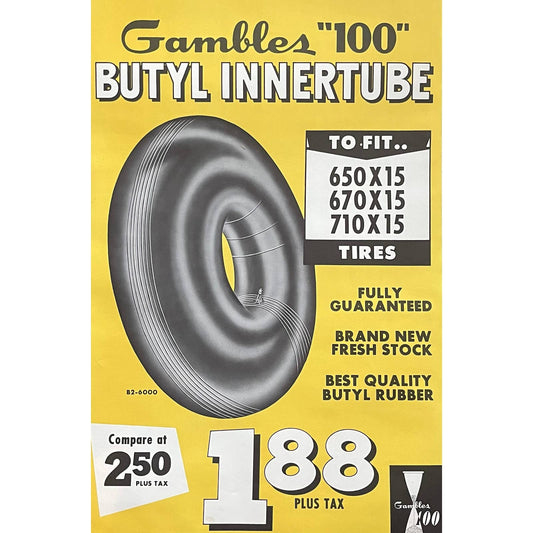 1960 Butyl Innertube Gambles 100 Retail Store Display Advertising Poster 13.5x20