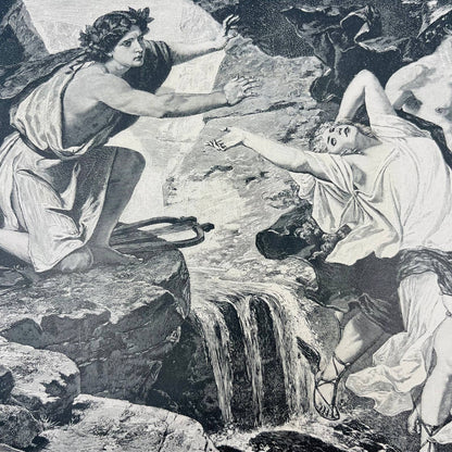 1880s Victorian Art Print Engraving Milton Il Penseroso ORPHEUS AND EURYDICE