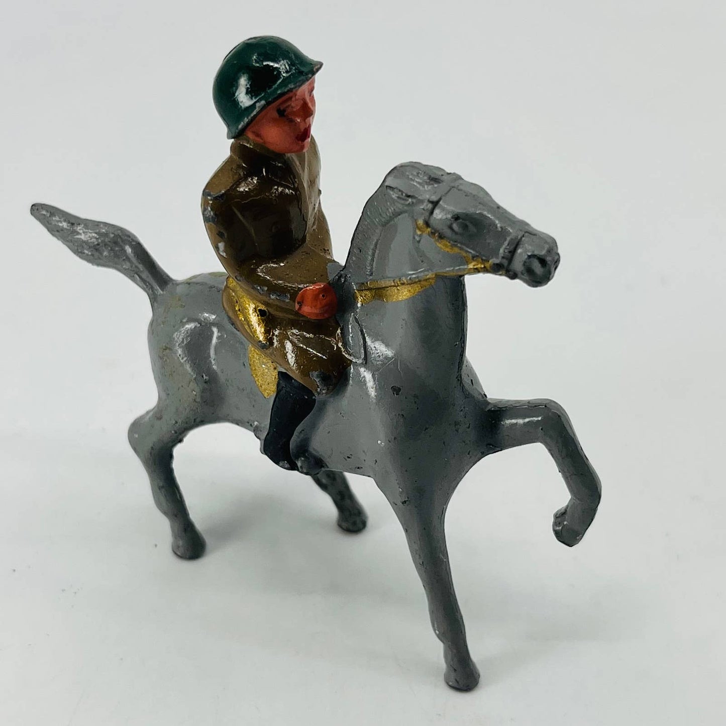 Antique WWI US Mounted Soldier Horseback Lead Toy SB5