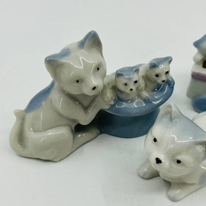 VTG Set of 3 Hand Painted Blue & White Porcelain Cat Figurines 2.5" Japan TC2