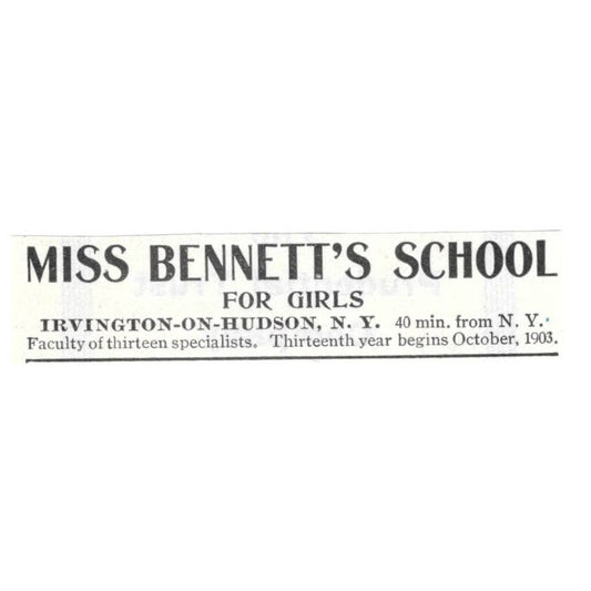 Miss Bennett's School for Girls Irvington on Hudson NY 1903 Original Ad TJ8-7-3
