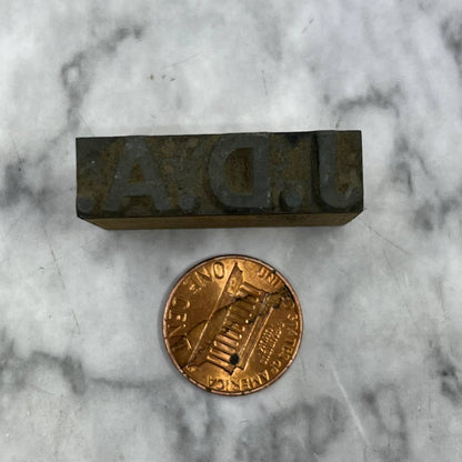 Vintage Printing Letterpress Printers Block Plate ”J.D.A.” Monogram TJ59