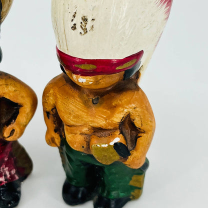 VTG 1960s Indian Native American Chief Man & Friend Salt & Pepper Chalkware TB5