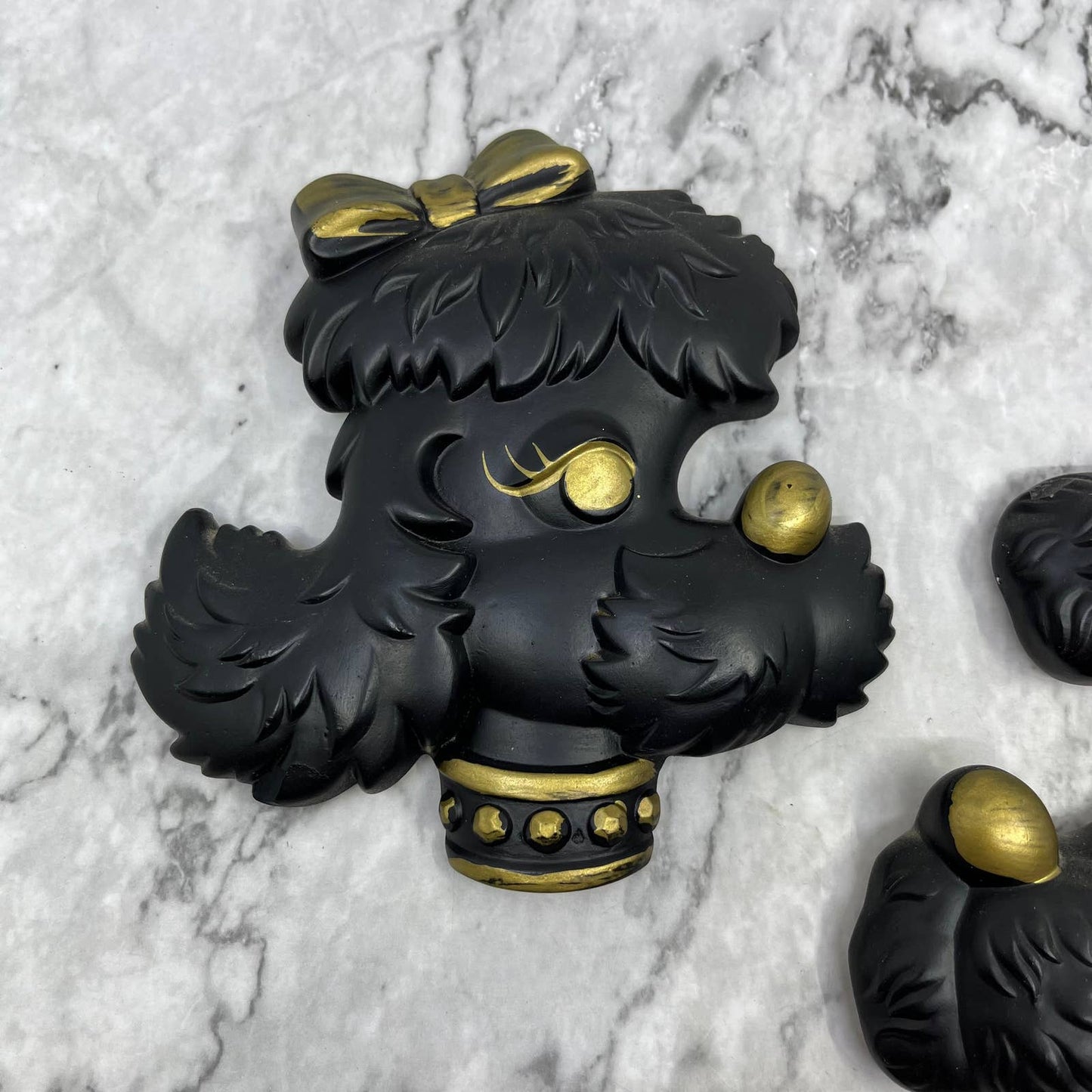 1970s MCM Miller Studio Black & Gold Poodles Wall Hangings Chalkware TH1-1