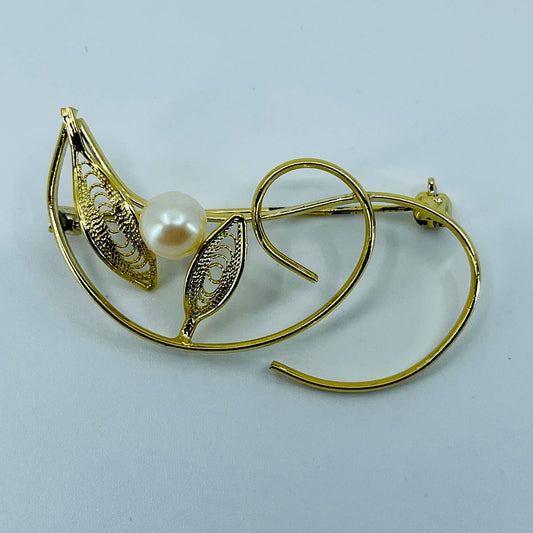 Vintage Art Nouveau Faux Pearl Brooch Gold Tone SB2