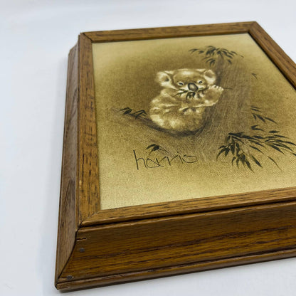 1982 Original Framed Peggy Harris Painting on Canvas Koala Bear Dining Out TG1